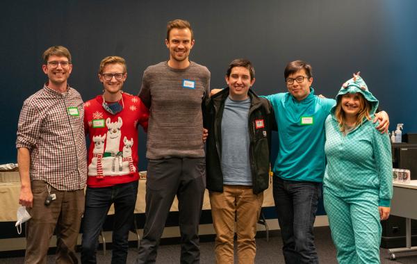 QBioS Student Government Association.  Left to right = Will Ratcliff (QBioS Director), Tucker Lancaster, Aaron Pfennig, Pablo Bravo, Conan Zhao, Andreea Magalie