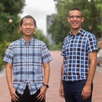 Peng Qiu, left, and Joshua Weitz are leading a new National Institutes of Heath-funded training program that will help transform the study of quantitative- and data-intensive biosciences at the Georgia Institute of Technology. (Photo: Allison Carter)